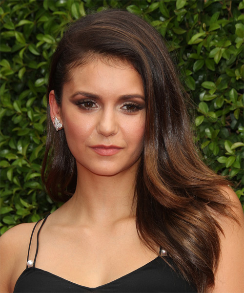 Nina Dobrev Long Straight   Dark Brunette   Hairstyle