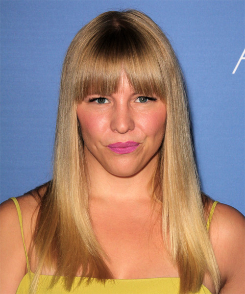 Sara Coates Long Straight   Dark Golden Blonde   with Blunt Cut Bangs