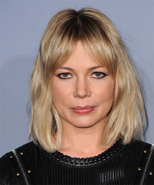 Michelle Williams Medium Straight Hairstyle with Layered Bangs