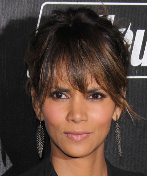 Halle Berry Long Straight    Updo  with Layered Bangs 