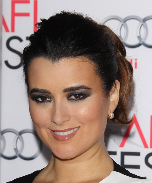 Cote de Pablo wears a puff hairstyle with a ponytail