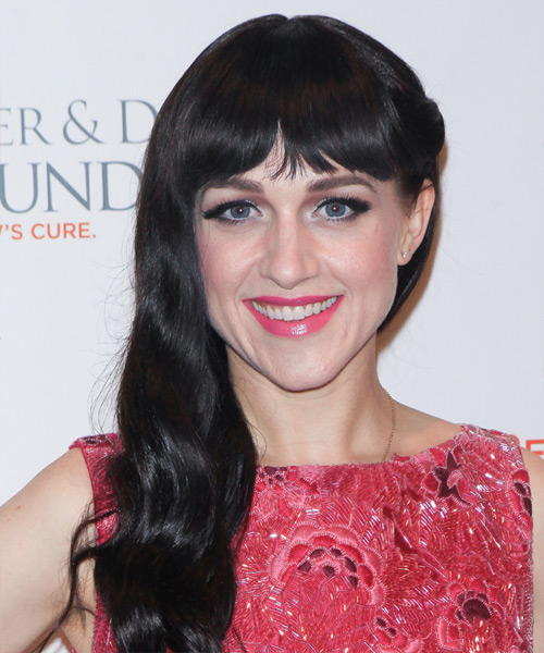 Lena Hall Long Wavy   Black    Hairstyle with Blunt Cut Bangs