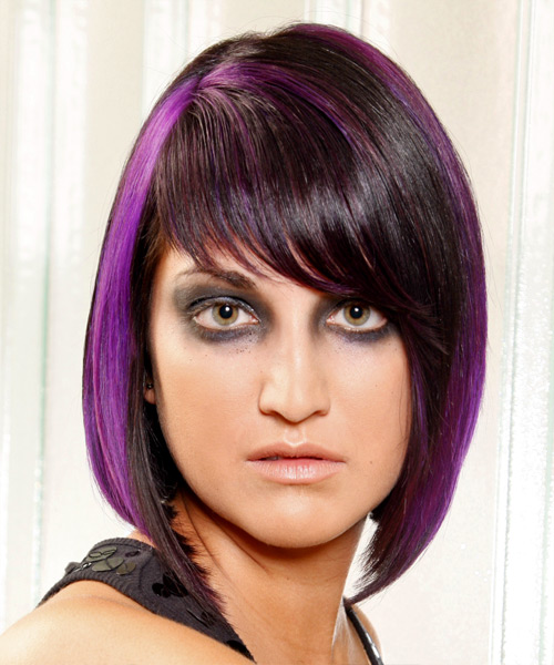 Straight Black  With Purple Highlights - side view