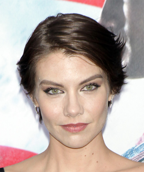 Lauren Cohan Short Straight   Dark Brunette Shag  with Side Swept Bangs