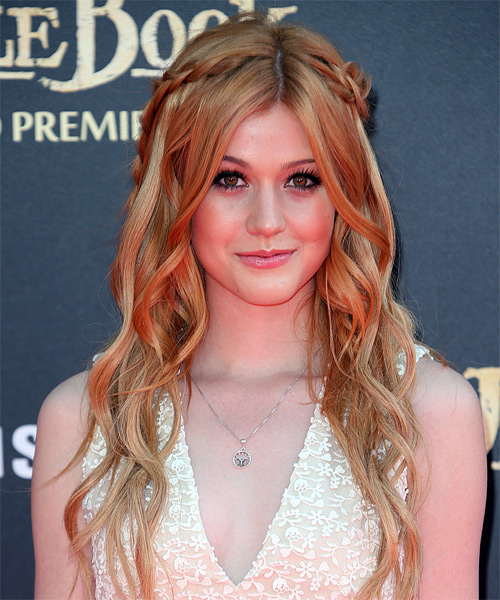 Katherine McNamara Long Wavy Plaited Updo - Light Copper Red Hair Color with Light Blonde Highlights