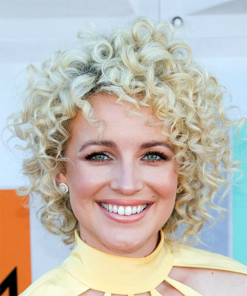 cam short curly light platinum blonde shag hairstyle