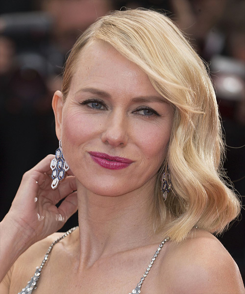 Naomi Watts Medium Straight   Light Blonde Bob  Haircut with Side Swept Bangs