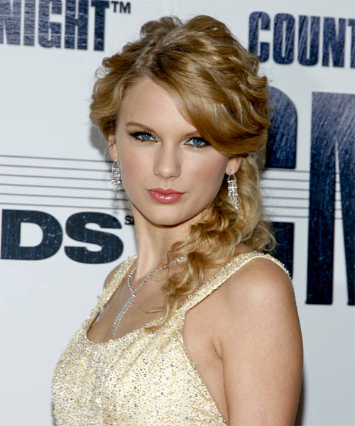 Taylor Swift  Long Curly   Dark Golden Blonde Updo Hairstyle