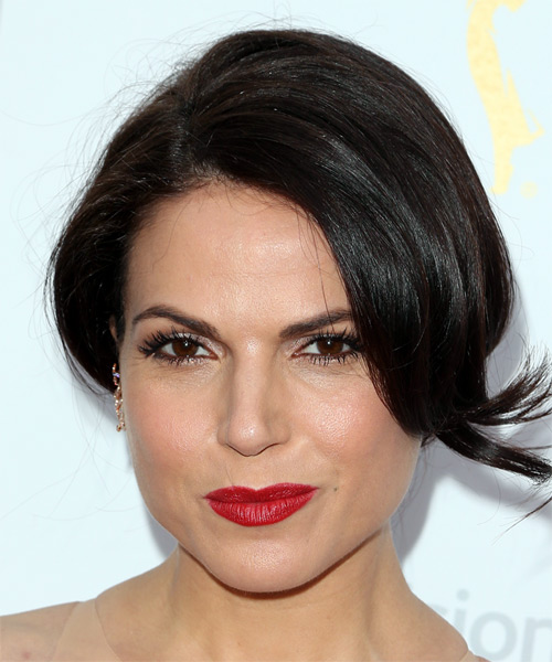 Lana Parrilla Medium Straight   Black   Updo with Side Swept Bangs