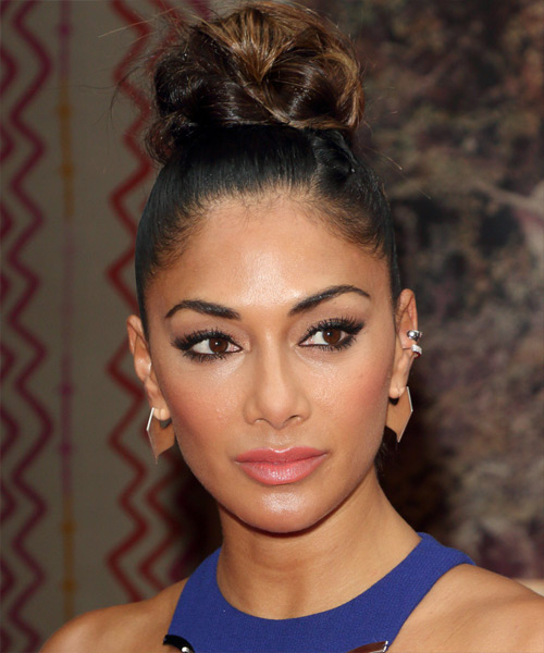 Nicole Scherzinger Long Straight Formal Updo with a Topknot Bun