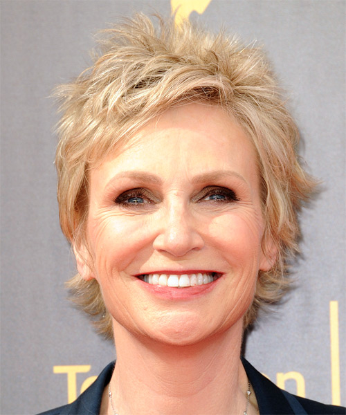 Jane Lynch Short Straight   Light Ash Blonde Shag  with Side Swept Bangs