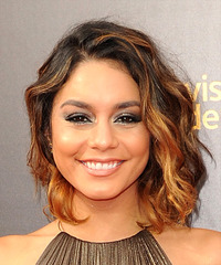 Short Curly Auburn Brunette Hairstyle with Side Swept Bangs and Light ...