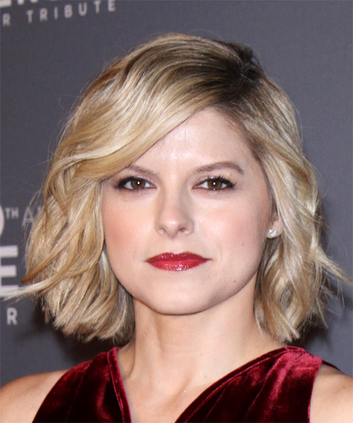 Kate Bolduan Short Wavy   Light Ash Blonde Bob  with Side Swept Bangs