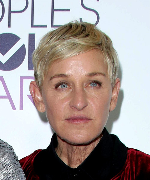 Ellen DeGeneres Light Blonde Pixie  with Razor Cut Bangs