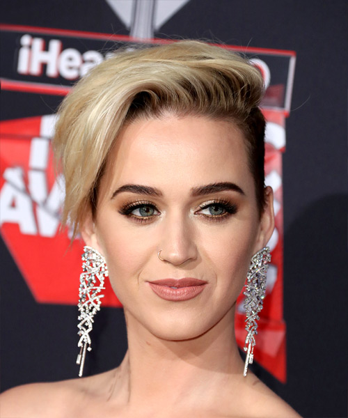 Katy Perry Short Straight Light Blonde Asymmetrical Hairstyle