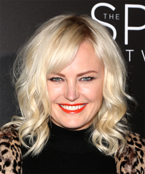 Malin Akerman Medium Wavy   Light Blonde Bob  Haircut with Side Swept Bangs