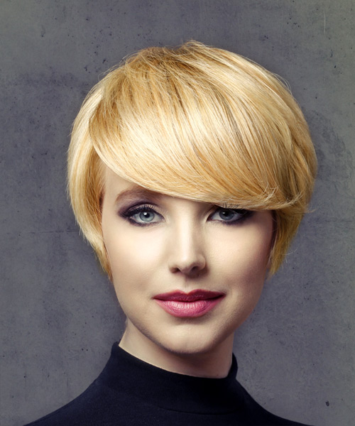      Light Golden Blonde Pixie  Cut with Side Swept Bangs 