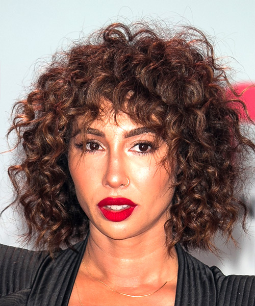 Jackie Cruz Short Curly   Dark Brunette Shag  with Layered Bangs