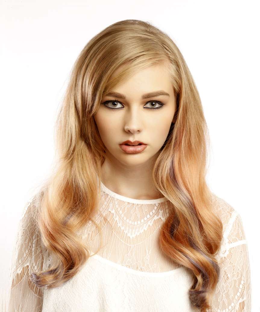 Long Wavy Medium Blonde Hairstyle with Side Swept Bangs