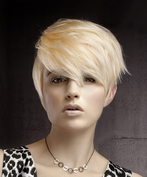      Light Platinum Blonde Pixie  Cut with Side Swept Bangs 