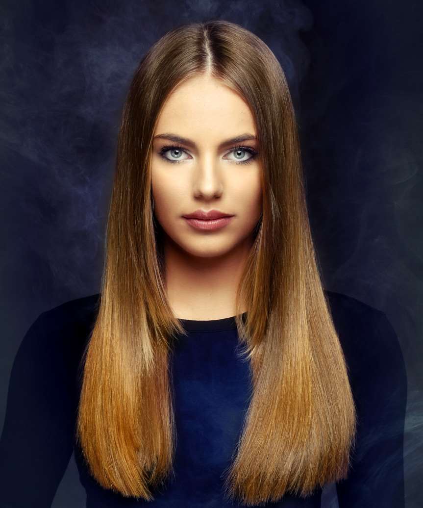 Long Straight Hairstyle with Brunette hair and middle part