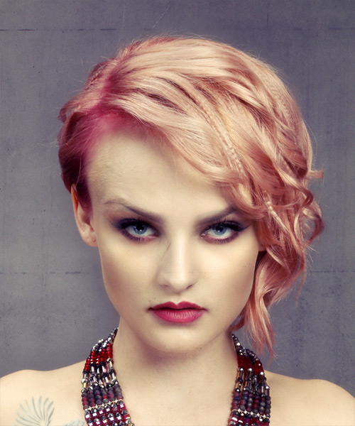 Short Braided Light Blonde and Pink Two-Tone Hairstyle