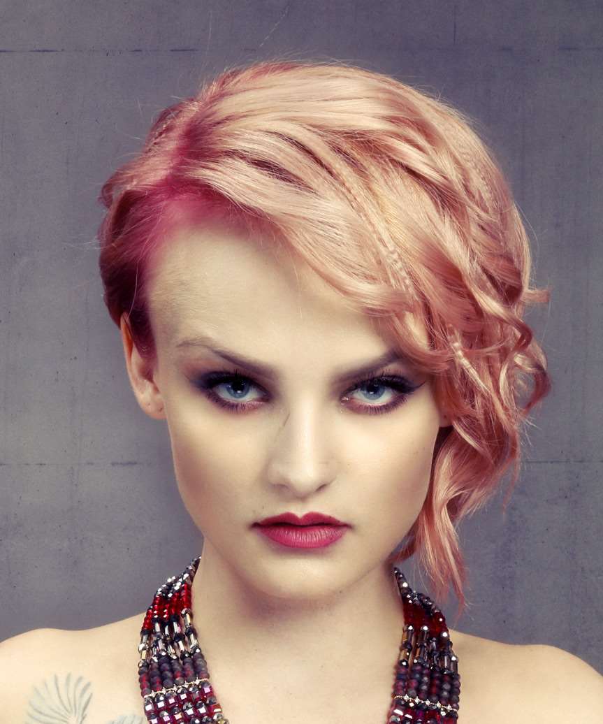 Short  Light Blonde and Pink Two-Tone Hairstyle - side view