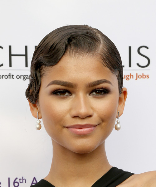 Zendaya Short Wavy   Dark Brunette  Updo Hairstyle