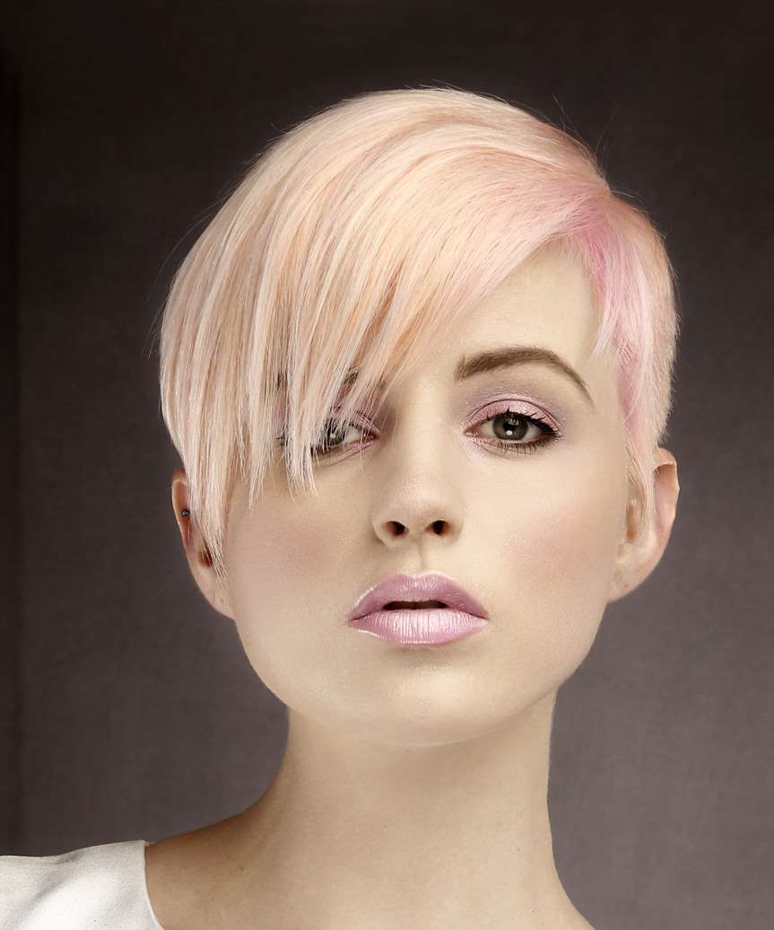 Short Straight Formal Pixie Hairstyle with Side Swept Bangs - Pink Hair ...