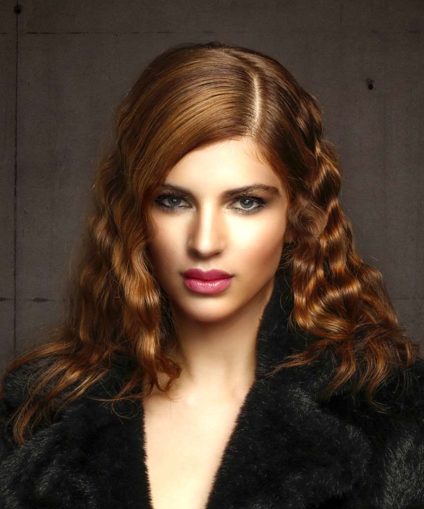  Medium Curly Formal Hairstyle - Dark Red