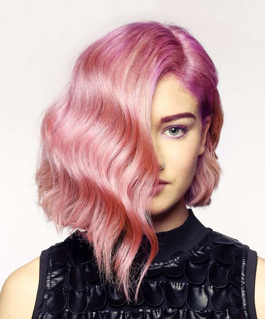 Chic Pink Multi Tone Emo Hairstyle With Large Kinks