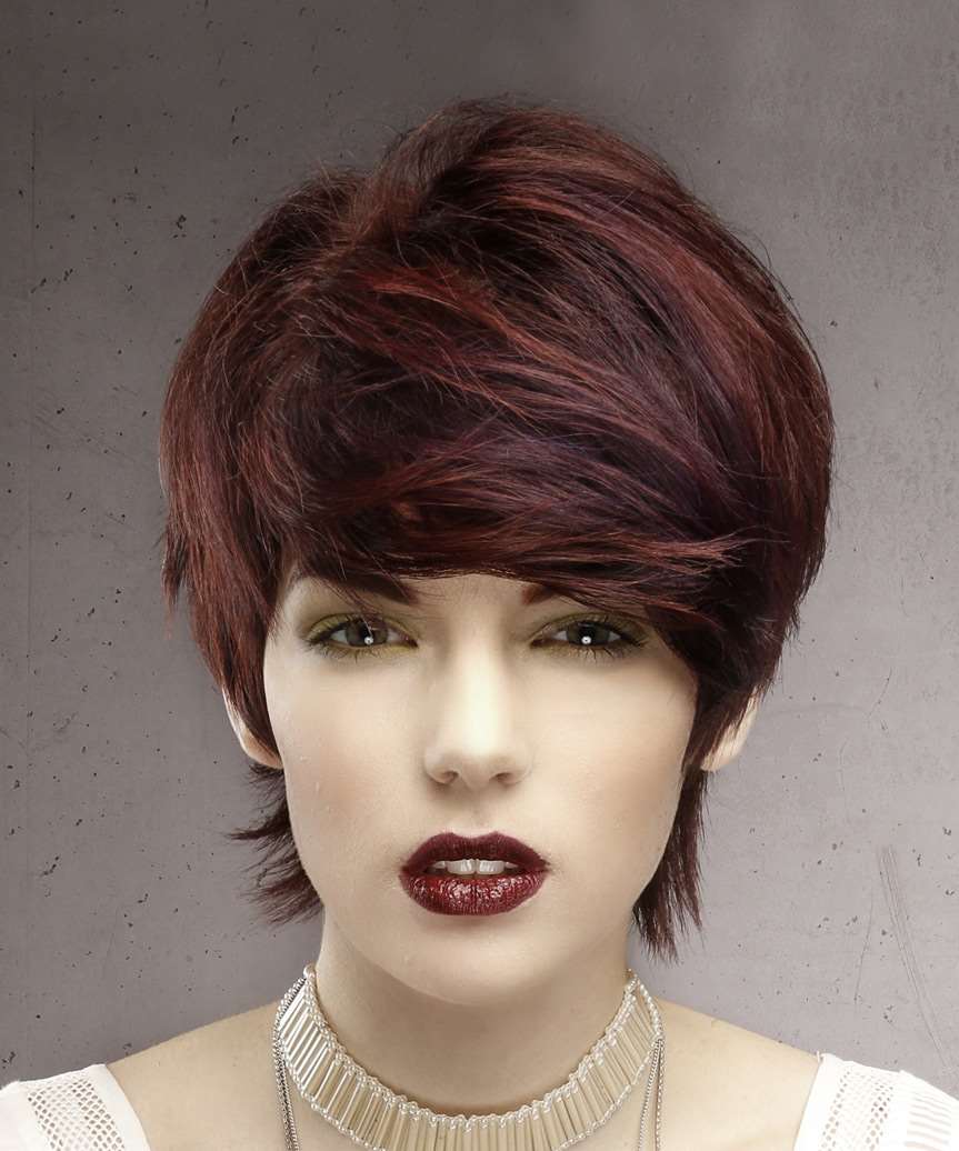 Dark Pixie Haircut with Side Swept Bangs