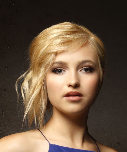  Short Straight   Light Golden Blonde Shag  Hairstyle with Side Swept Bangs 