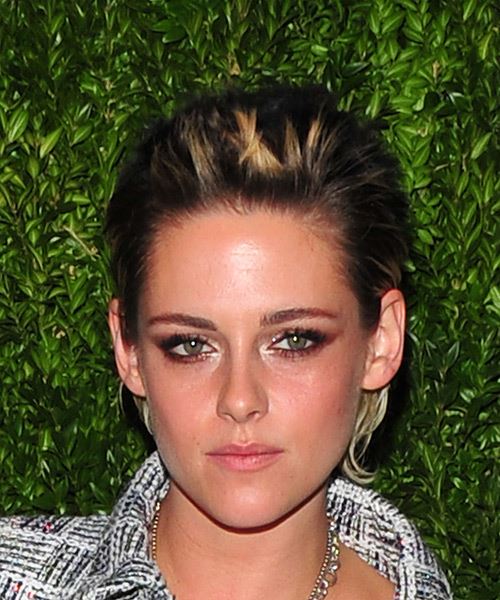 Kristen Stewart Short Straight   Dark Brunette and Light Blonde Two-Tone   Hairstyle