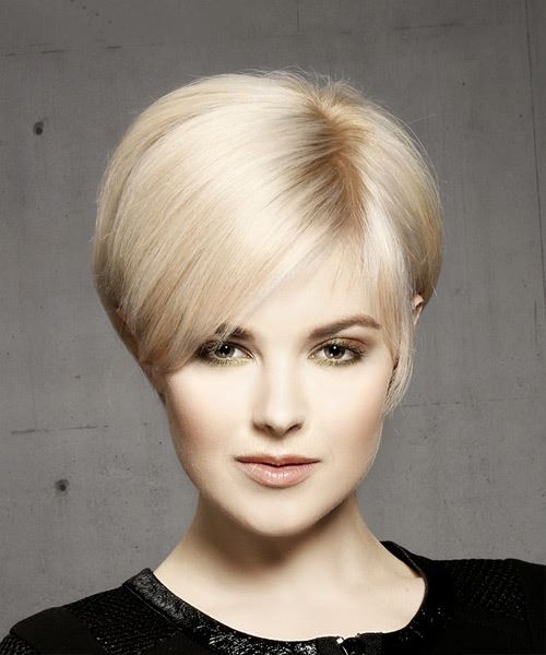      Light Blonde Pixie  Cut with Side Swept Bangs 