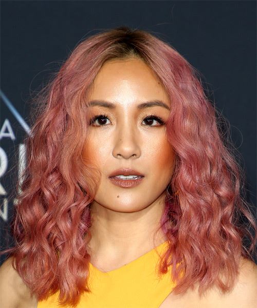 Constance Wu Medium Curly Pink Bob Haircut