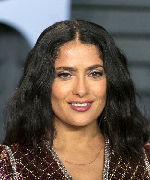 Salma Hayek Medium Wavy   Black  Bob  Haircut