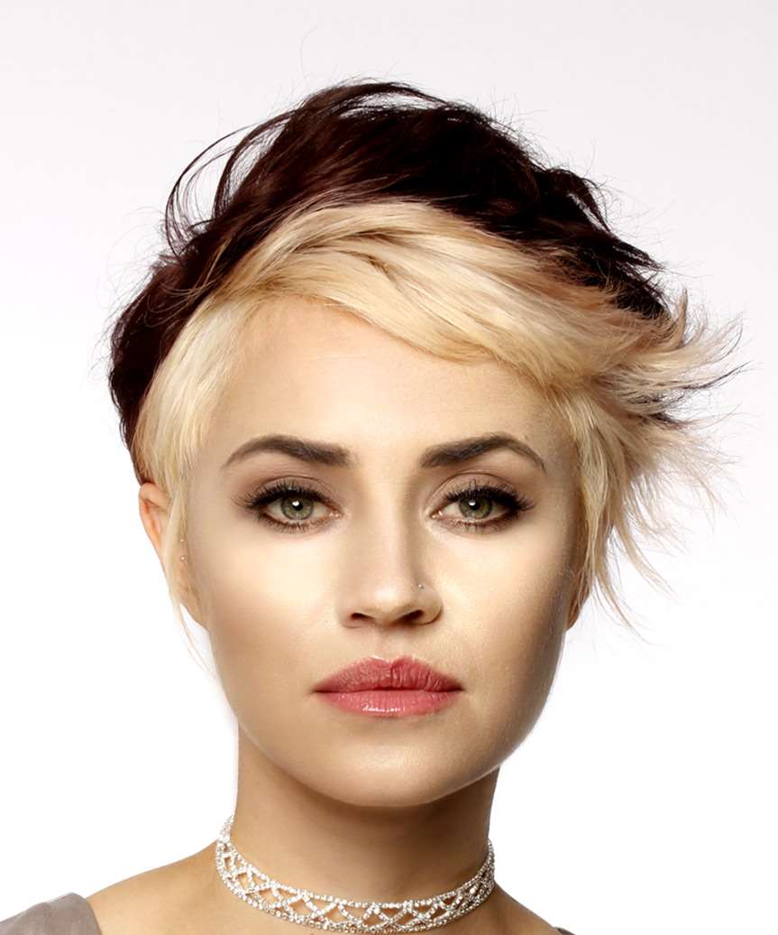 Light Blonde And Dark Brunette Two-Tone Pixie Haircut