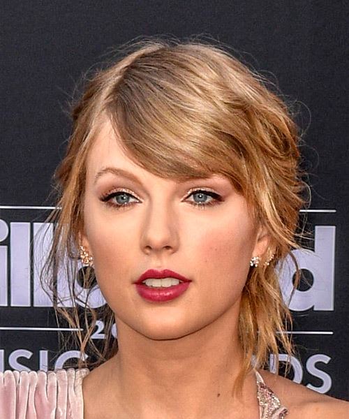 Taylor Swift Medium Wavy    Blonde  Updo Hairstyle with Side Swept Bangs