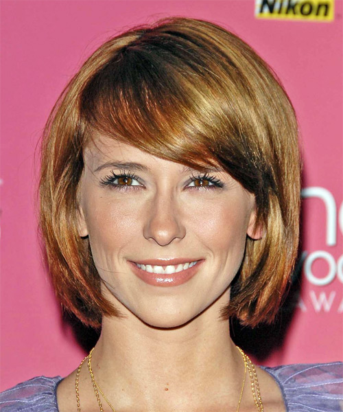 Jennifer Love Hewitt Medium Straight   Copper Bob  Haircut with Side Swept Bangs