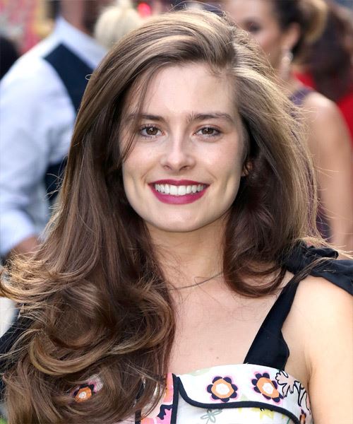 Rachel Shenton Long Wavy   Dark Brunette   with Side Swept Bangs