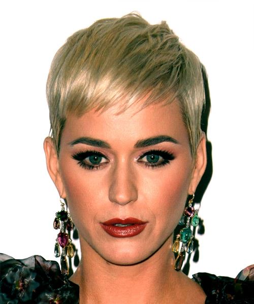 Katy Perry      Blonde Pixie  Cut with Blunt Cut Bangs 
