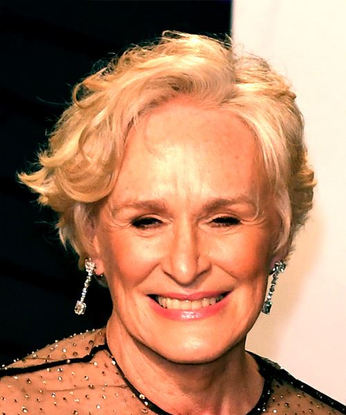 Glenn Close Short Wavy   Light Blonde Bob  Haircut with Side Swept Bangs