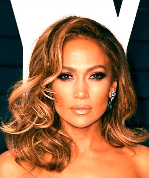 Jennifer Lopez Long Wavy Hairstyle With Side Swept Bangs