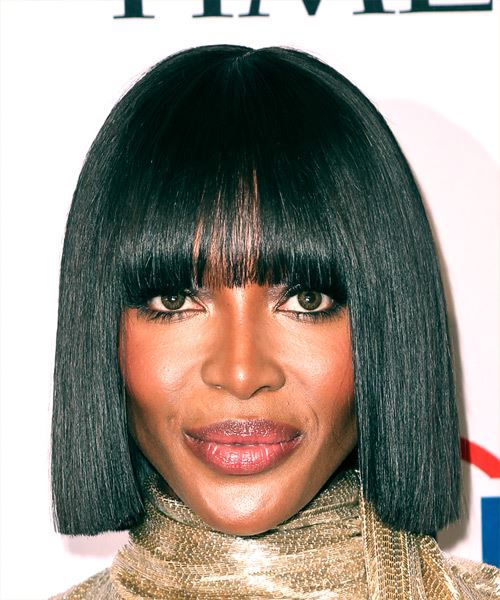 Naomi Campbell Bob Haircut with Blunt Cut Bangs