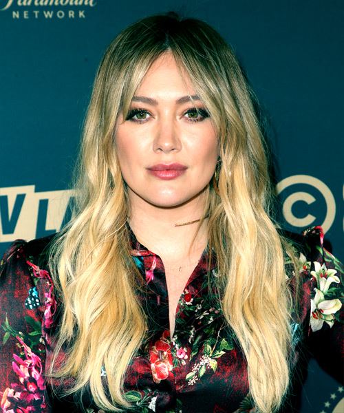 Hilary Duff Long Wavy    Brunette and Light Blonde Two-Tone   Hairstyle