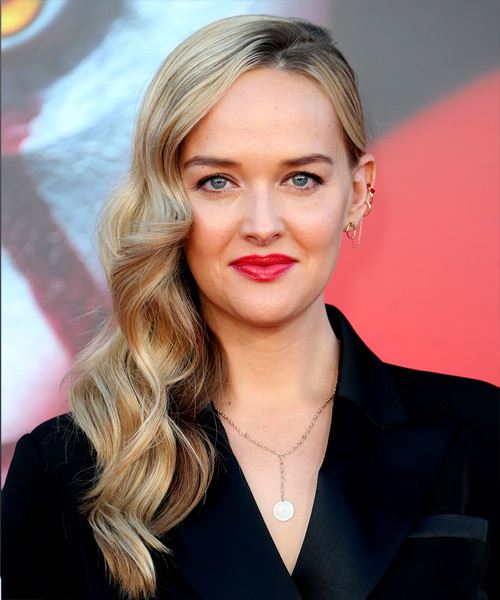 Jess Weixler  Long Wavy   Light Platinum Blonde  Half Up Half Down with Side Swept Bangs