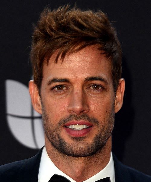 William Levy Short Straight   Light Copper Brunette Asymmetrical  Hairstyle with Side Swept Bangs 