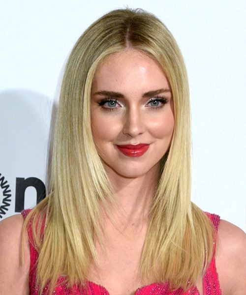 Chiara Ferragni Long Straight Light Blonde Hairstyle with angle layering