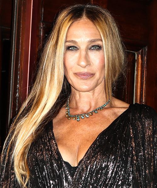 Sarah Jessica Parker Long Straight    Brunette   Hairstyle   with Light Blonde Highlights